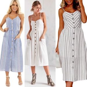 SOPRANO Stripe ButtonUp Spaghetti Strap Midi Dress